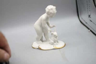Gerold Porzellan naked putti boy with rabbit. Bavaria with gold trim. P19 - Image 1 of 4