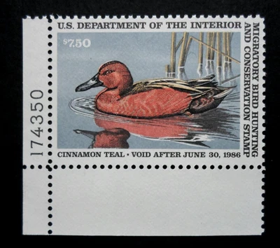 Estampilla de pato federal de Estados Unidos 1985 canela verde azulado - gato # RW52 sello único MNH OG Foto 1 de 4