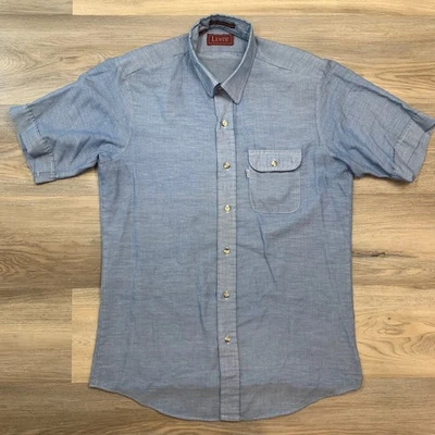 VTG Levis 70s Shirt Men's Medium Blue S/S Chambray Hippie Work Chore Grandpa Old - Image 1 of 4