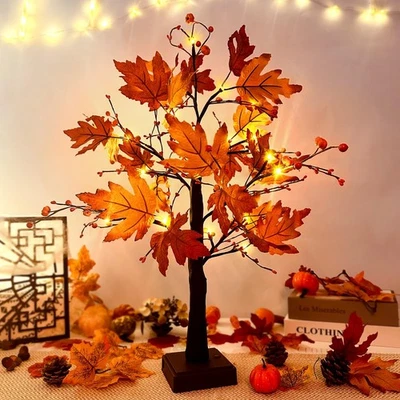 Batería de hoja artificial USB 24 pulgadas decoración otoño árbol de arce iluminado acción de gracias Foto 1 de 4