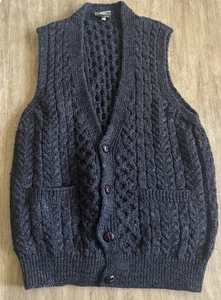 Carraig Donn Pure New Wool Knitted Fisherman Sweater Vest Men's Large Gray - Picture 1 of 11