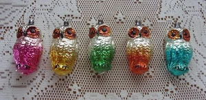 Eule holprig figürlich mundgeblasen Glas Weihnachtsschmuck 5er Set Vintage Germany sehr guter Zustand - Bild 1 von 10