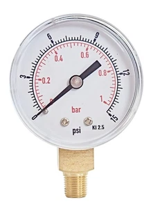 Pressure Gauge 0/15 PSI & 0/1 Bar 40mm Dial 1/8 BSPT Bottom Acc. 2.5% SEE VIDEO - Picture 1 of 3