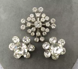 Lot 3 Rhinestone Brooches Silver Tone Headlight Prong Set Vintage Glass Estate - Picture 1 of 5