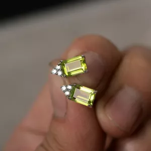 Natural Peridot Octagon Stone 925 Sterling Silver Women Designer Stud Earrings - Picture 1 of 6