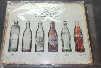 COCA-COLA BOTTLE EVOLUTION METAL SIGN, NEW! - Image 1 of 2