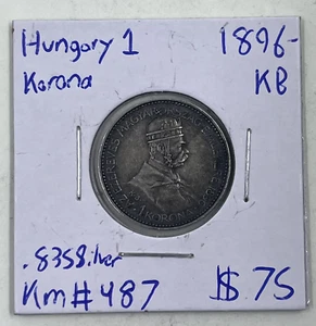 1896 KB Hungary 1 Korona .835 Silver KM#487 - Picture 1 of 4