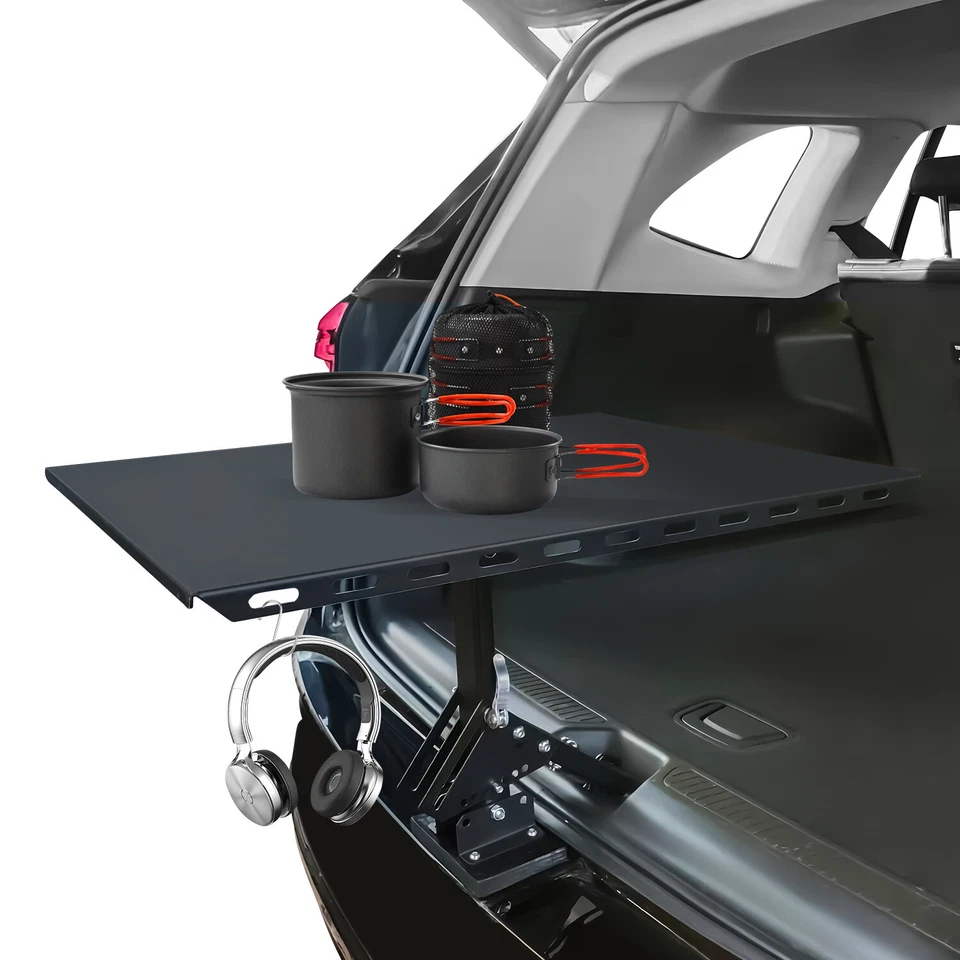 Mesa de camping para coche, mesa de puerta trasera para furgonetas y SUV, mesa de camping de metal ajustable Foto 1 de 4