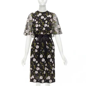 GIAMBATTISTA VALLI black pink floral lace cape back belt tie dress IT38 XS - Picture 1 of 9