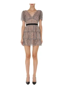 SELF-PORTRAIT Leaf Sequin Mini Dress In Light Grey Size US6 UK10 Orig. $490 NEW - Picture 1 of 7