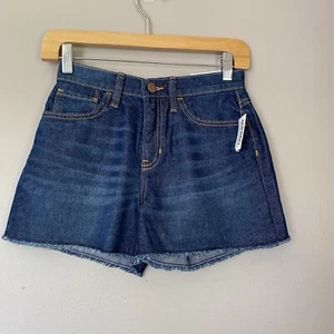 OLD NAVY Girls Blue Denim Frayed Hem High Rise Adjustable Waist Shorts Size 12 - Picture 1 of 11