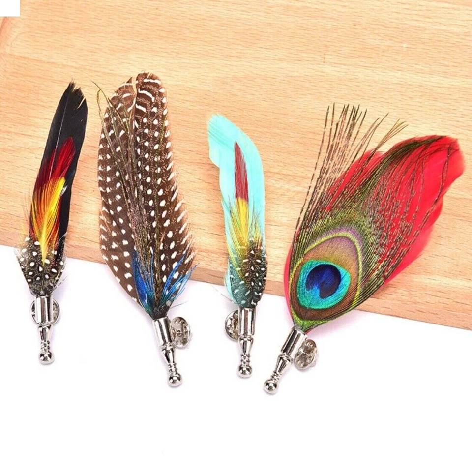 Handmade Peacock Pheasant Feather Brooch Hat Lapel Pin Suit 'Wedding Accessory - Image 1 of 4
