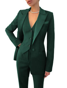 Womens 3Pcs Formal Suit  Notch Lapel Jacket Prom Slim Fit Groom Blazer+Vest+Pant