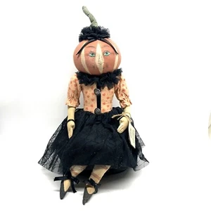 Joe Spencer Gathered Traditions Pauline Pumpkin Head Doll Halloween Folk Art - Picture 1 of 14