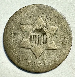 1851 3 Cent Silver Trime -0004 - Picture 1 of 2