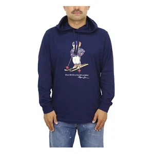 Polo Ralph Lauren Long Sleeve Hooded Hoodie Polo Bear T-Shirt - Navy Skiier - Picture 1 of 4