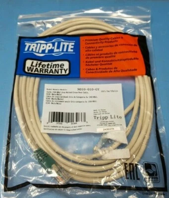 (2 pcs) CABLE, Cat 5e, 10ft, N010-010-GY, TRIPP LITE, Crossover Cat5e - Image 1 of 3