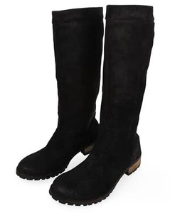 Diesel Women's Prairie Black Oiled Leather Tall Pull On Boots Size 10 M - Picture 1 of 6