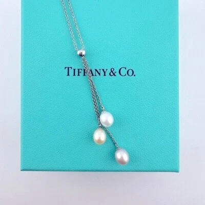 RARO Collar Tiffany & Co. Perla Pastel Gota Lariat Oro Blanco 18k Foto 1 de 4