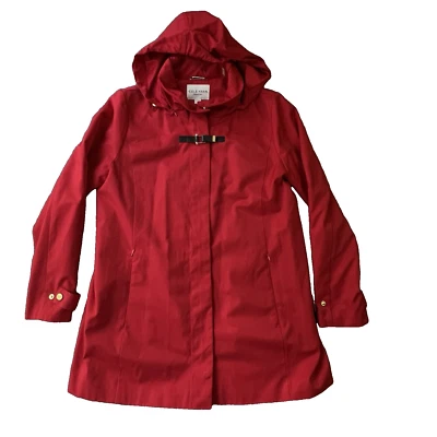 Chaqueta con Capucha Cole Haan Signature Para Mujer Grande Roja Cremallera Completa Abrigo Bolsillos Foto 1 de 4
