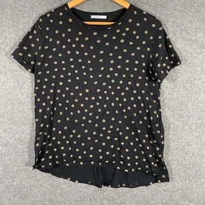Zara Shirt Womens US M / AU L Black Gold Top Tee Polka Dot Office Career Z125 - Picture 1 of 10