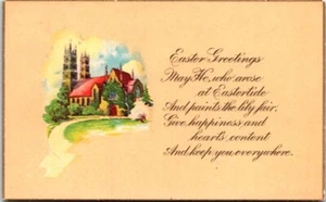 Auguri di Pasqua, Sottile Bordo Oro, Chiesa con Guglie, Poesia, Cartolina Non Spedita - Foto 1 di 2