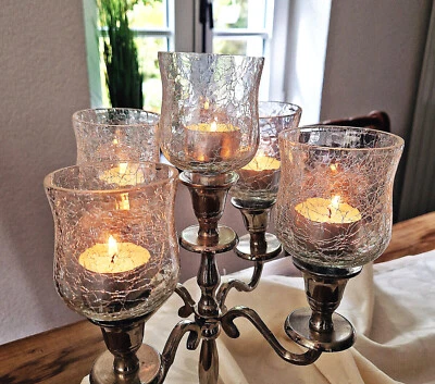 ❀ 5-er / 1-er Glasaufsatz Crinkle Kerzenleuchter Kerzenständer Teelichtaufsatz G - Bild 1 von 4