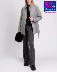 RRP €290 LUCREZIA T Topcoat Plus Size 43 US14 UK18 L Wool Blend Belted Melange - Picture 1 of 9