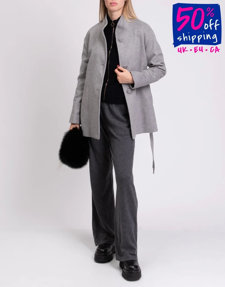 RRP €290 LUCREZIA T Topcoat Plus Size 43 US14 UK18 L Wool Blend Belted Melange - Image 1 of 4