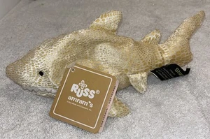 VTG Russ Berrie SHARPY White Shark 1352 Yellow Plush Beanie Bag TY Toy 10" NWT - Picture 1 of 8