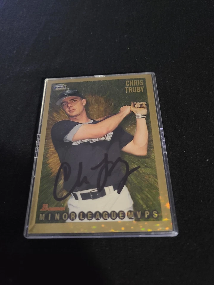 1995 Bowman Baseball Card Gold Foil #232 Chris Truby IP Autograph On Card - Image 1 of 2