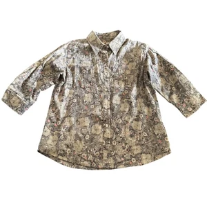 Woolrich Women's 100% Cotton Khaki Floral Design Button Up Shirt, Size M Petite - Picture 1 of 7