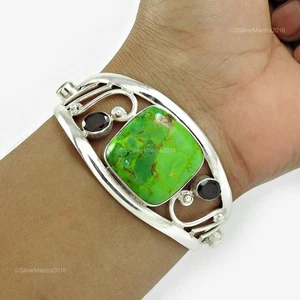 Garnet 925 Sterling Silver Christmas Gift Sister Artisan Elegant Bangle Bracelet - Picture 1 of 8