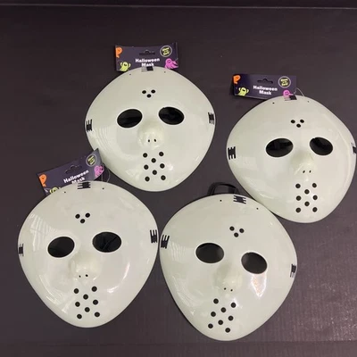 4pc Lot Halloween Horror Friday The 13th JASON Vorhees Hockey Mask Glow In Dark - Image 1 of 3