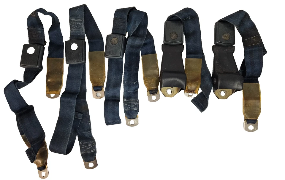 Juego de cinturones de seguridad Mustang Cougar OEM Ford 1968 1969 5 piezas azul estándar con retractores Foto 1 de 4