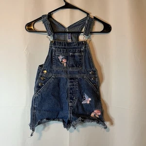 Vintage Girls Faded Glory Embroidered Butterfly Short Denim Overalls Size 4/5 - Picture 1 of 6