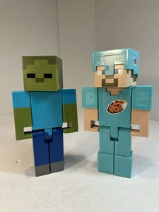 2x Minecraft Zombie, Armatura Steve Modellino Grande Scala Giocattolo Mattel Mojang - Foto 1 di 5