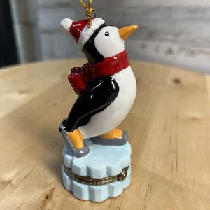 Porzellan Schmuckschatulle mit Scharnier Weihnachten Pinguin mit Schlittschuhen - Bild 1 von 5