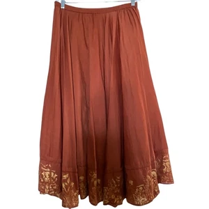 Coldwater Creek Skirt Women's M Maxi Full A-Line Copper Gold Floral Elastic - Picture 1 of 6