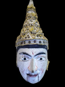 Antiker asiatischer burmesischer Burma Puppenkopf 19. Jahrhundert Glasaugen beweglicher Mund - Bild 1 von 13