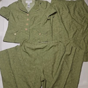 Sag Harbor Green 3 Piece Pants Top Skirt Dress Set Women’s Size 14 - Picture 1 of 13