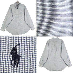 Polo Ralph Lauren Shirt Oxford Button Down LS Mens Size XXL Blue Houndstooth - Picture 1 of 18