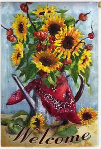 NEW LG EVERGREEN DOUBLE SIDED WELCOME FLAG BANDANA SUNFLOWERS 29 X 43 - Picture 1 of 1