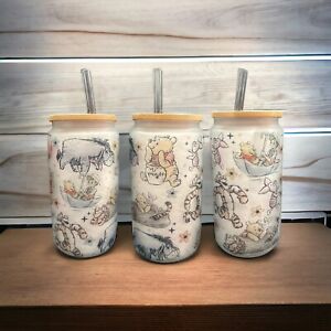 16oz Glass Cup With Lid Handmade Winnie The Pooh 
