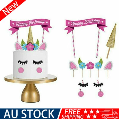11Pcs Unicorn Happy Birthday Party Cake Topper Set eyes ear Kids Girls Decor - image 1 of 4