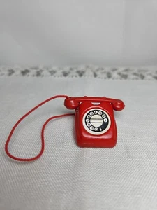 Vtg Dollhouse Miniature Cast Metal Red Rotary Telephone - Picture 1 of 7