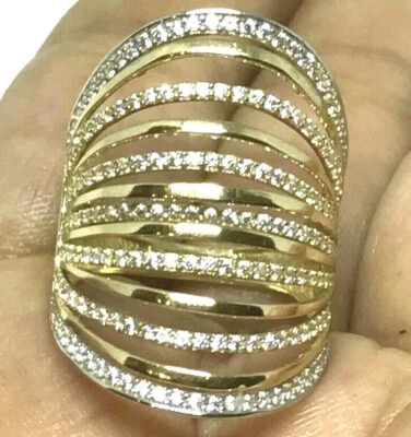 Sale GOLd 14k Multi ring semanario stack Wide thick solid oro size 7 ask 6 8 - Image 1 of 4