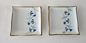 2 World Market Handpainted Square Tapas Sushi Plates Blue Floral Brown 5 " - Picture 1 of 6