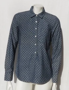 J CREW Women’s Navy White Print 100% Cotton Chambray Popover Shirt Top size XS - Picture 1 of 5