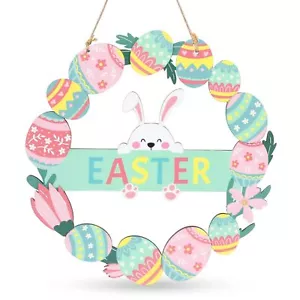 Easter Decorations Colorful Eggs Flower Happy Bunny Front Door Wreaths Wall Sign - Picture 1 of 12